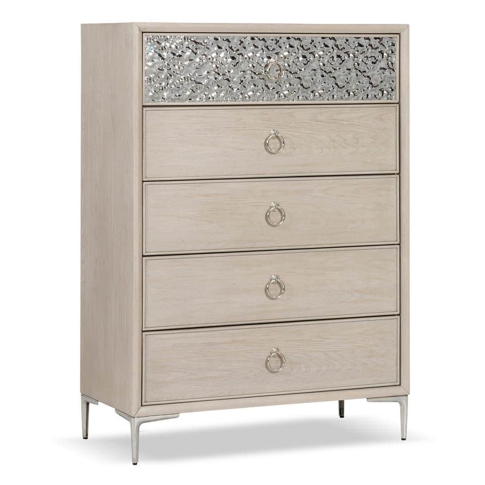 Natural Oak Vertical Chest with Hammered Stainless Steel Accent
