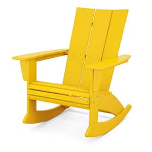 Modern Curveback Lemon HDPE Plastic Adirondack Outdoor Rocking Chair
