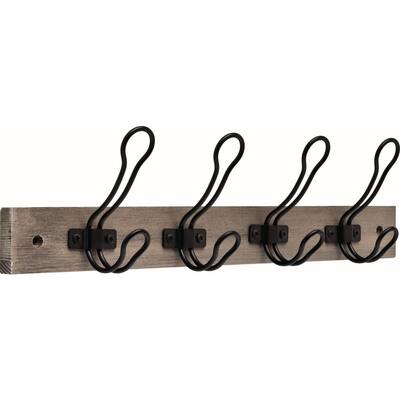 18 in. Graywash and Matte Black Rustic Wire Hook Rack