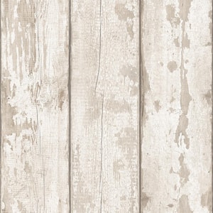 White Washed Wood Peel and Stick Non-Woven Wallpaper