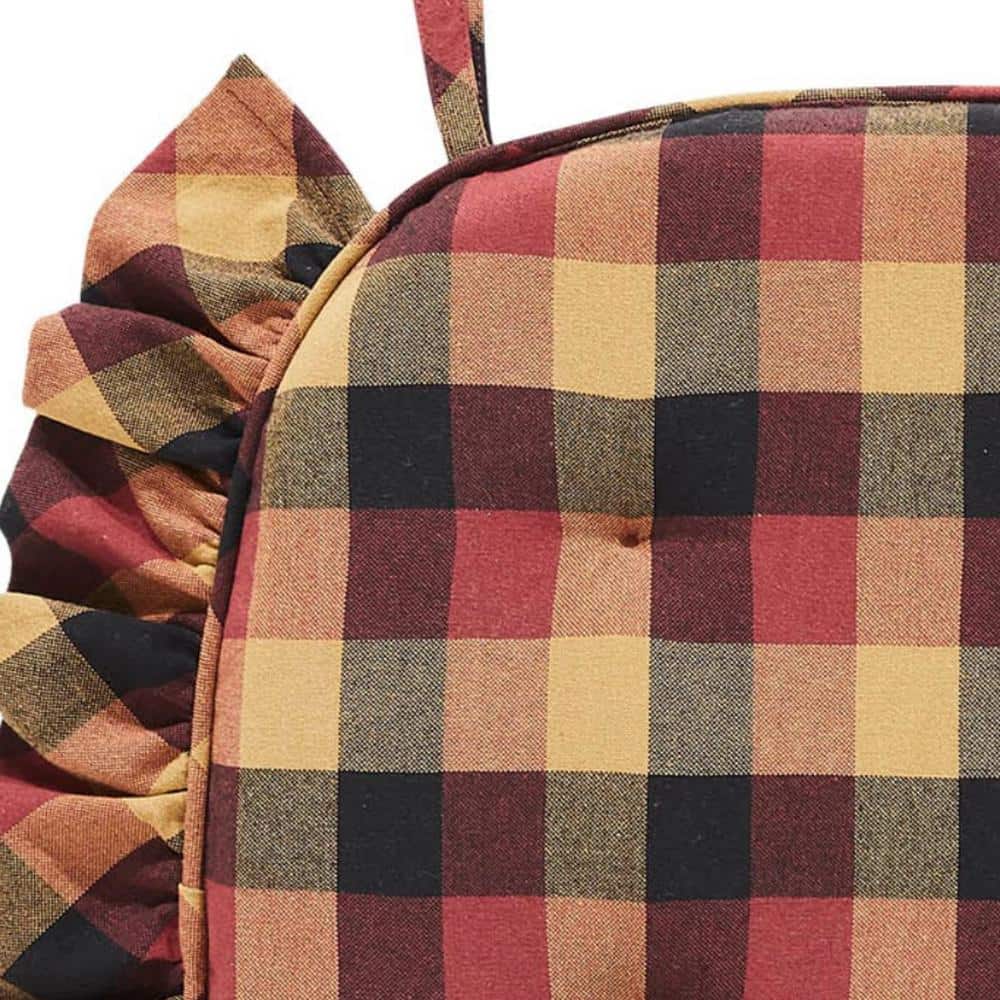 Heritage Farms Deep Burgundy and Tan Checkered Cotton Chair Pad