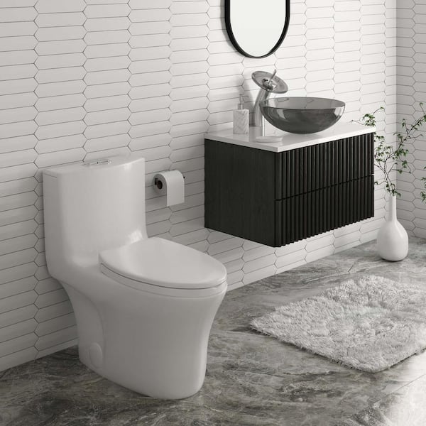 Swiss Madison Cascade II 1-Piece 1.1/1.6 GPF Dual Flush Elongated Toilet in White Seat Included