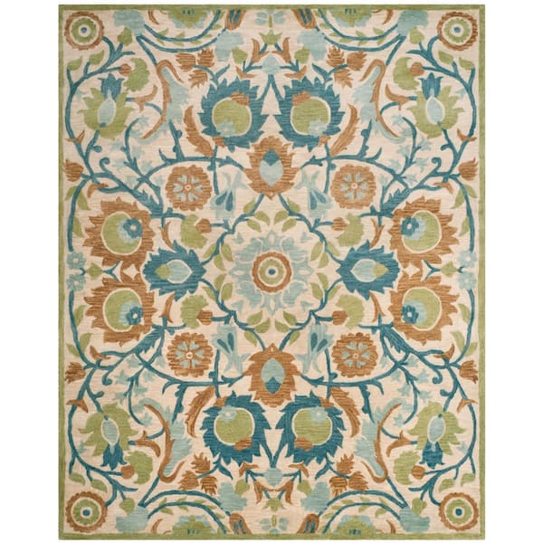 Antiquity 8 ft. x 10 ft. Ivory/Green Floral Geometric Area Rug
