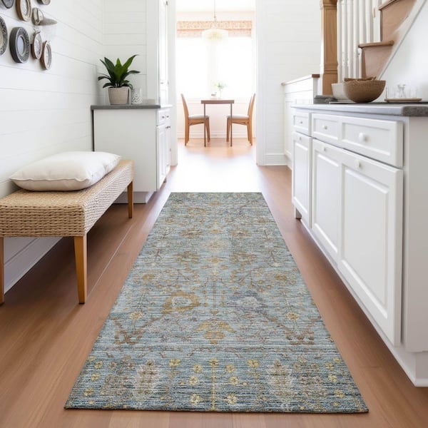 Mayfield Premium Machine Washable Abstract AMF1106 Teal 2 ft. 3 in. x 7 ft. 6 in. Runner Rug