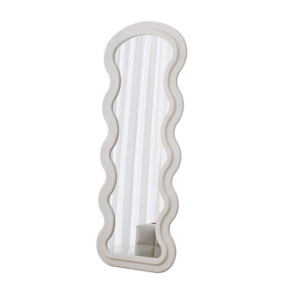 Miscool Avex Cream White 24 in. W x 63 in. H Irregular Shape Metal Full Length Mirror With Stand