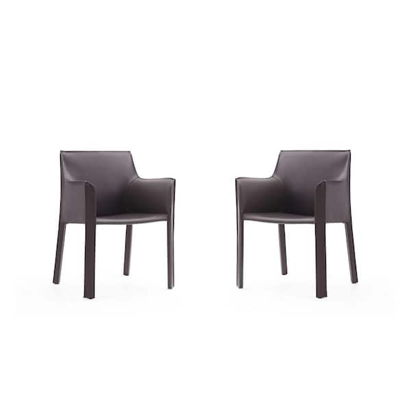 Manhattan Comfort Vogue Modern Grey Faux Leather Upholstered Dining Arm Chair (Set of 2)