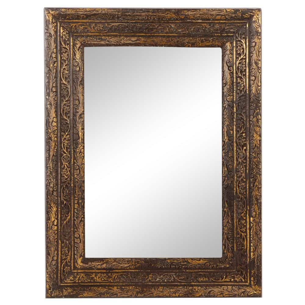 Litton Lane 47 in. x 36 in. Handmade Intricately Carved Rectangle Framed  Gold Floral Wall Mirror 22371 - The Home Depot