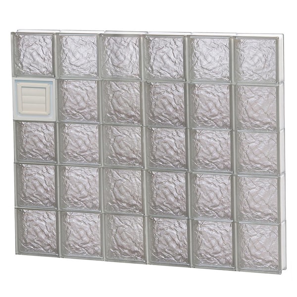 Clearly Secure 46.5 in. x 38.75 in. x 3.125 in. Frameless Ice Pattern Glass Block Window with Dryer Vent
