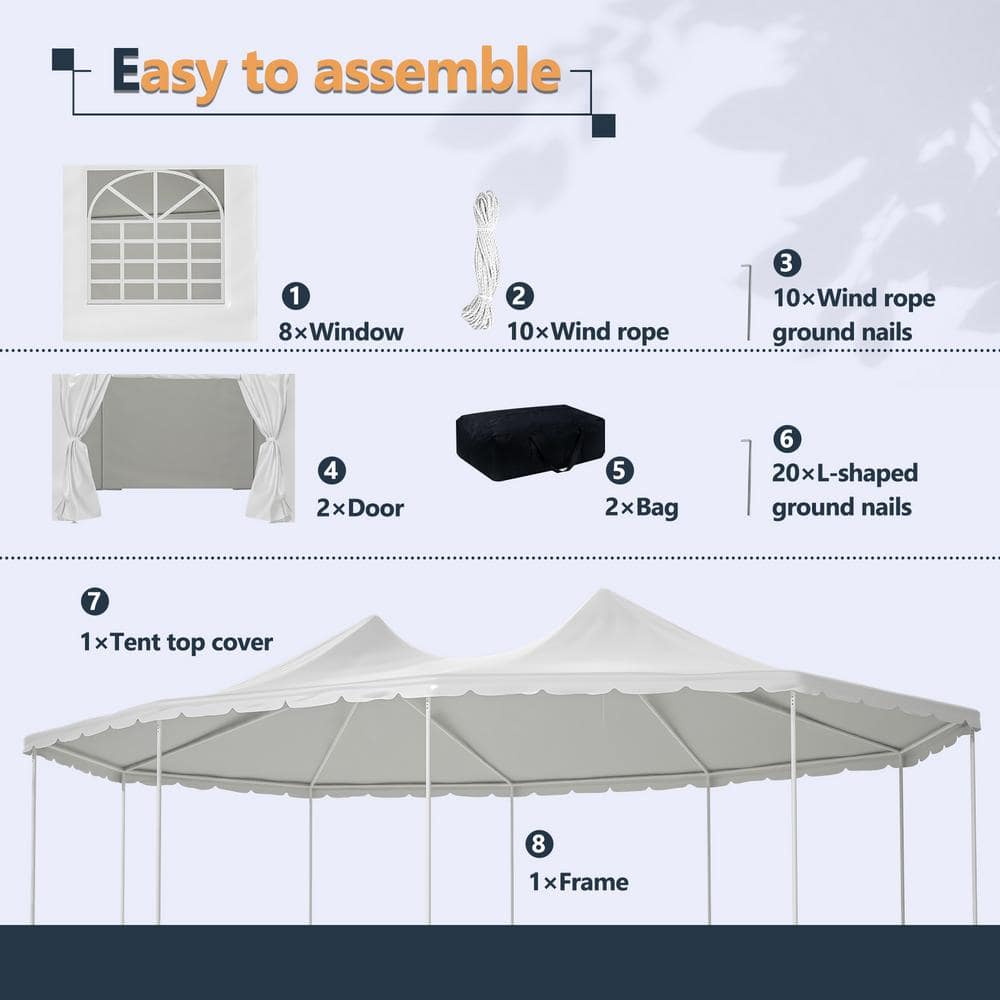 White Heavy-Duty Octagon Outdoor Party Tent Canopy with Storage Bags