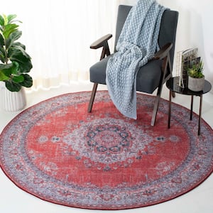 Tucson Red/Beige 6 ft. x 6 ft. Machine Washable Floral Border Round Area Rug