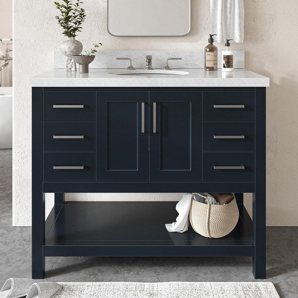 Magnolia 43" Midnight Blue Single Basin Vanity with Carrara White Top