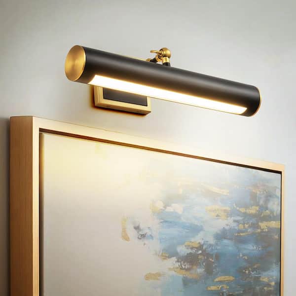 Haluk 15.7 in. Mid-Century Modern Gold and Black Hardwired LED Swivel Picture Light, 3000K Warm Light