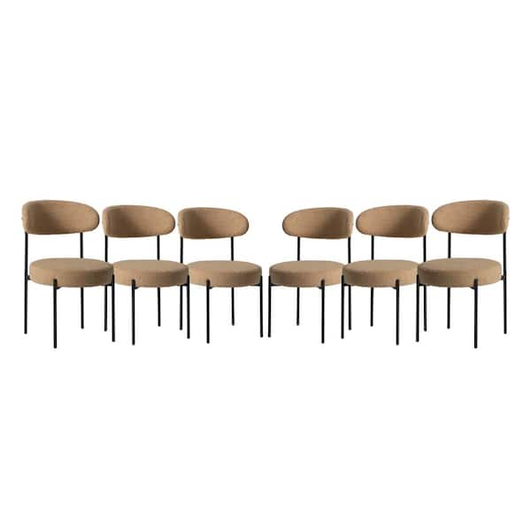WESTINFURNITURE Bayville Modern Sherpa Upholstered Metal Frame Side Dining Chair (Set of 6) in Camel
