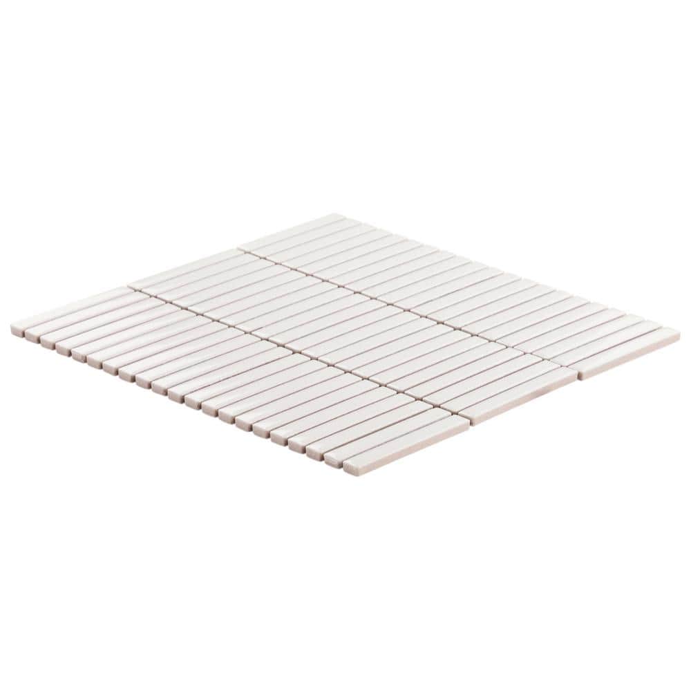 White Glossy Porcelain Stacked Mosaic Tile 11.19 x 11.9 Inch
