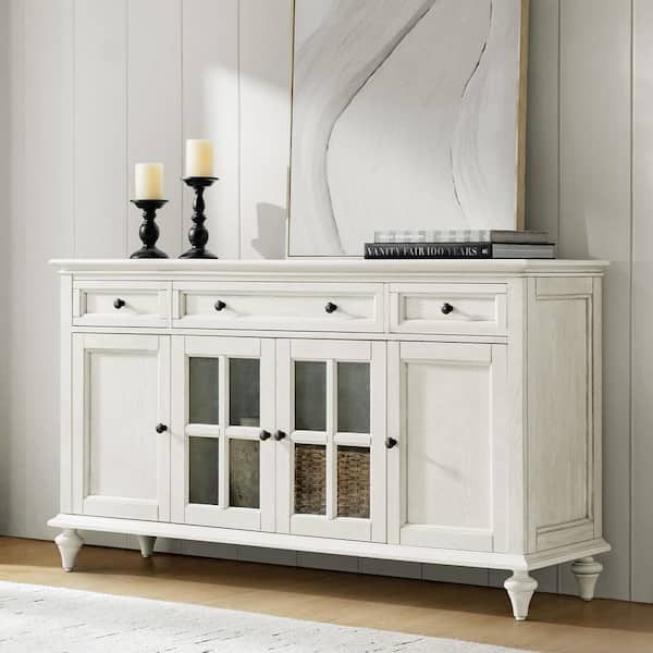 JAYDEN CREATION Nikolaj White 58 in. W 3 Drawer Sideboard with
