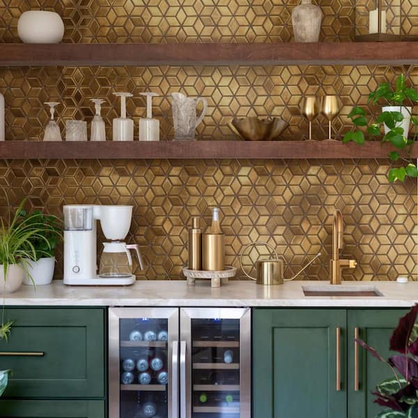 Hudson Rhombus Gold 10 in. x 12 in. Porcelain Floor and Wall Mosaic Tile (8.56 sq. ft. /Case)