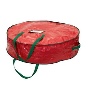 30 in. Red Trim Wreath Storage Bag, with Handles