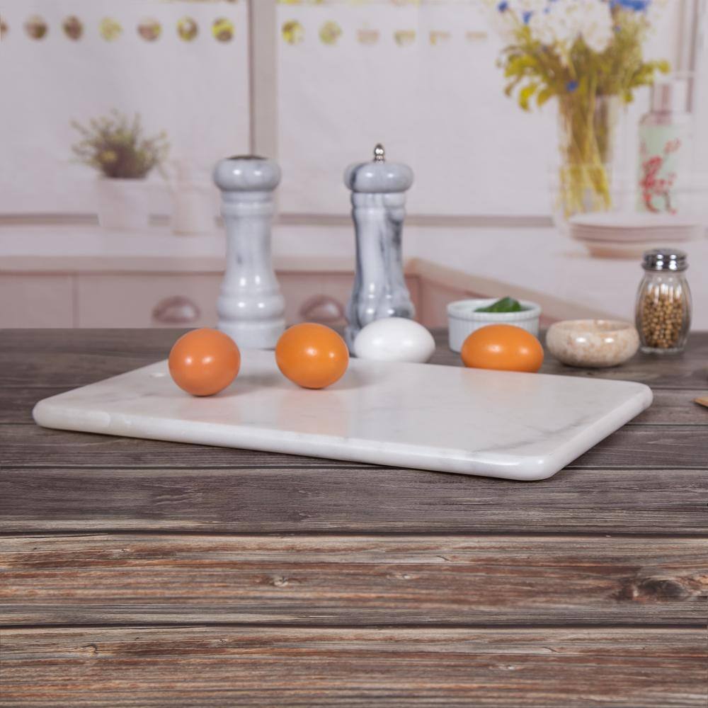 Off-White Polished Marble Rectangular Bread Board 14 x 9 Inches