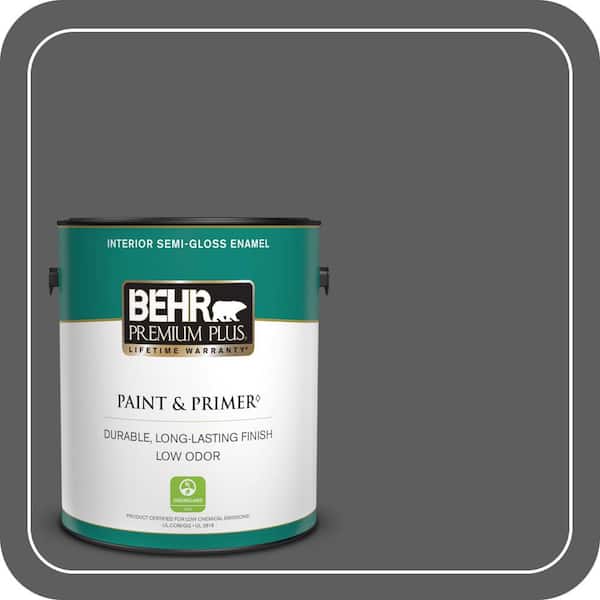 BEHR PREMIUM PLUS 1 gal. #N520-6 Asphalt Gray Semi-Gloss Enamel Low Odor Interior Paint & Primer
