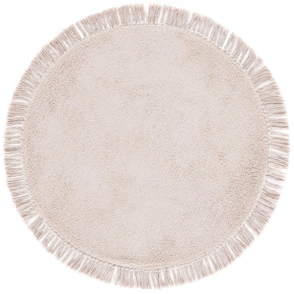 Easy Care 3 ft. x 3 ft. Beige Modern Solid Fringe Round Area Rug
