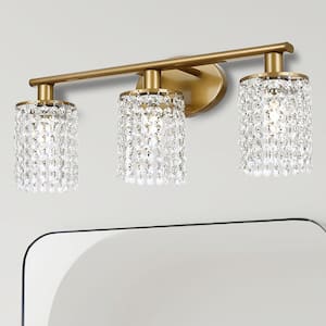 20.87 in. 3-Light Gold Vanity Wall Lamp with Crystal Shade