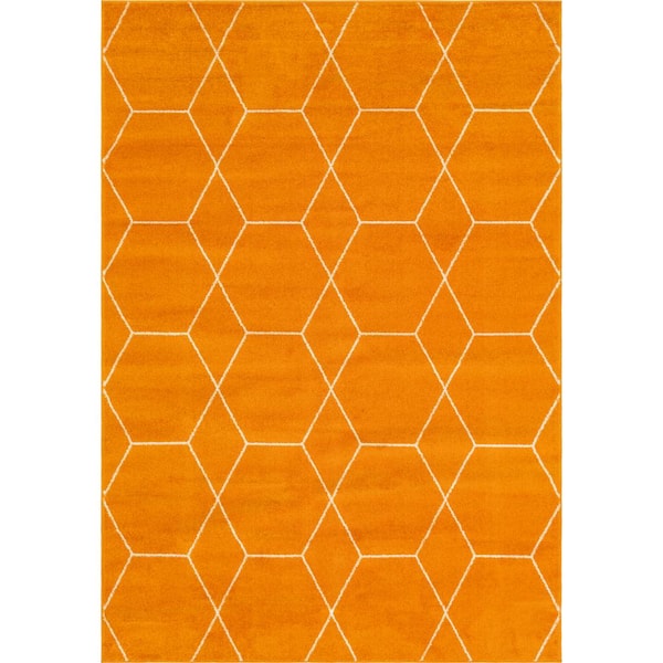 Loom Trellis Frieze Collection Area Rug - Geometric (4' x 6', Orange/ buy Ivory