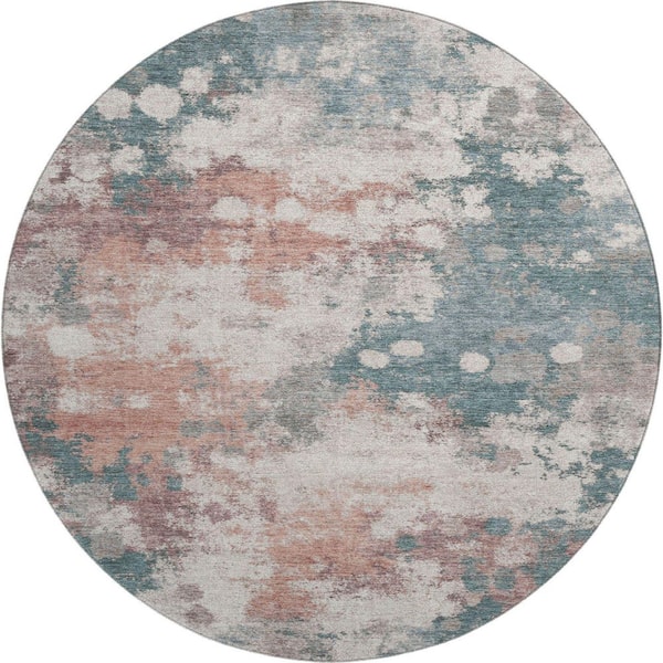 Mayfield Premium Machine Washable Abstract AMF2114 Coral 8 ft. x 8 ft. Round Rug