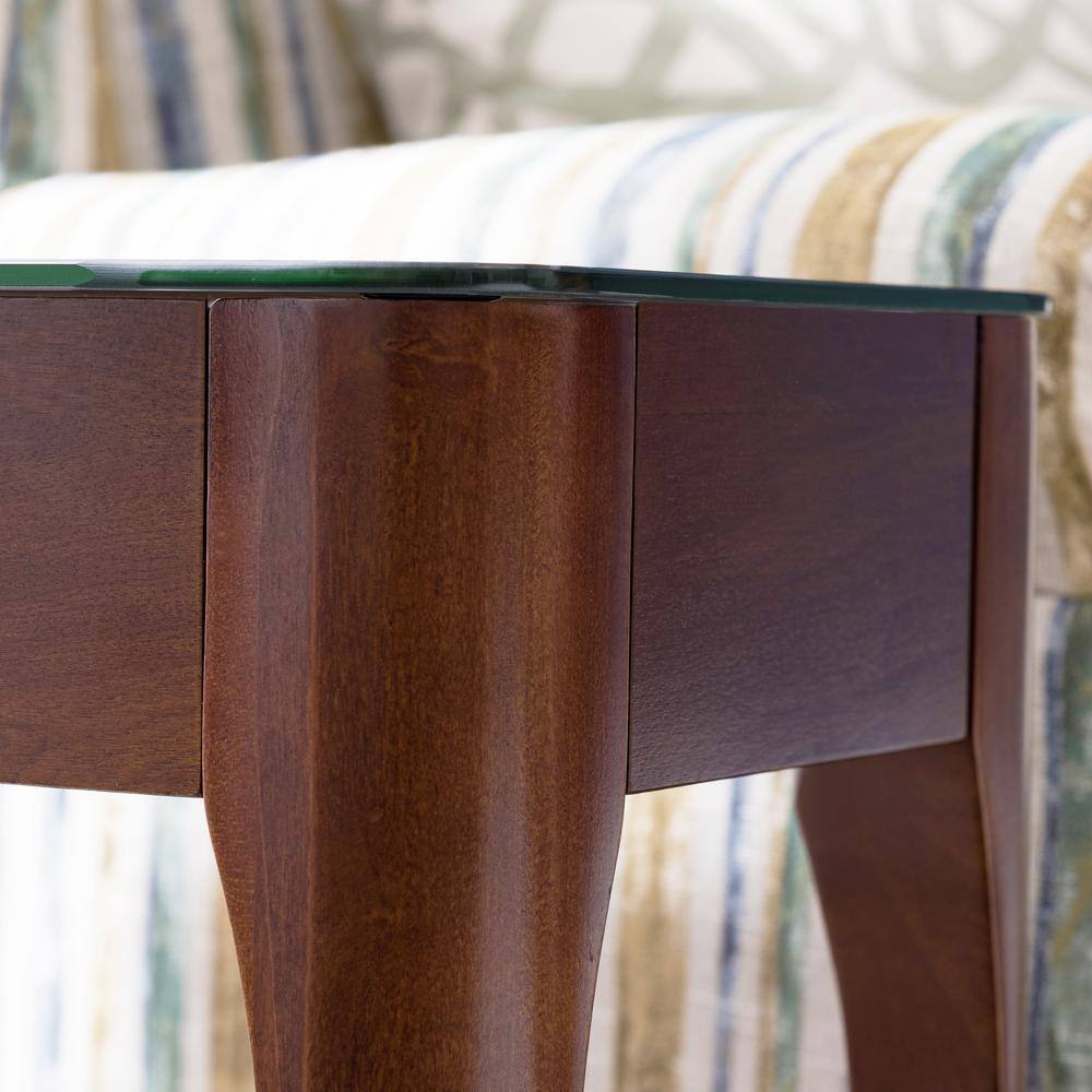 Chestnut Triangular Wood and Glass Accent Table