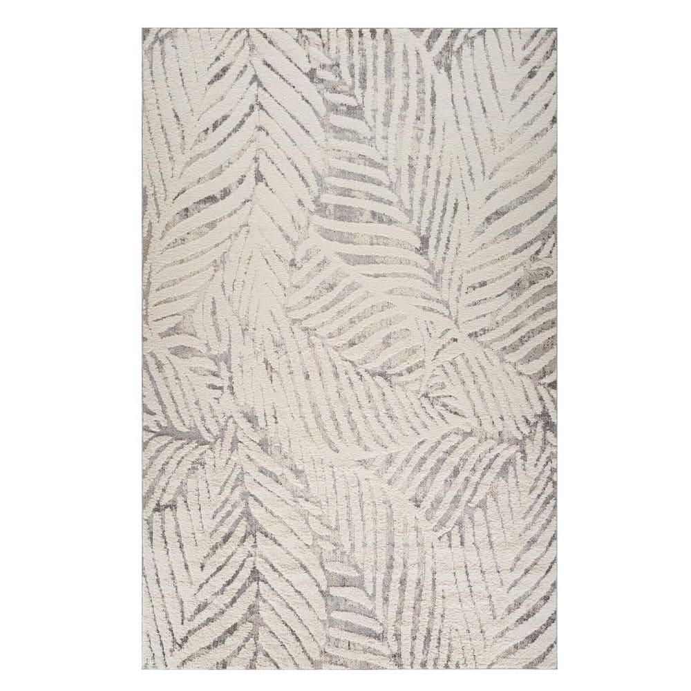 HomeRoots 4 ft. x 6 ft. Gray and Cream Botanical Leaves Area Rug ...