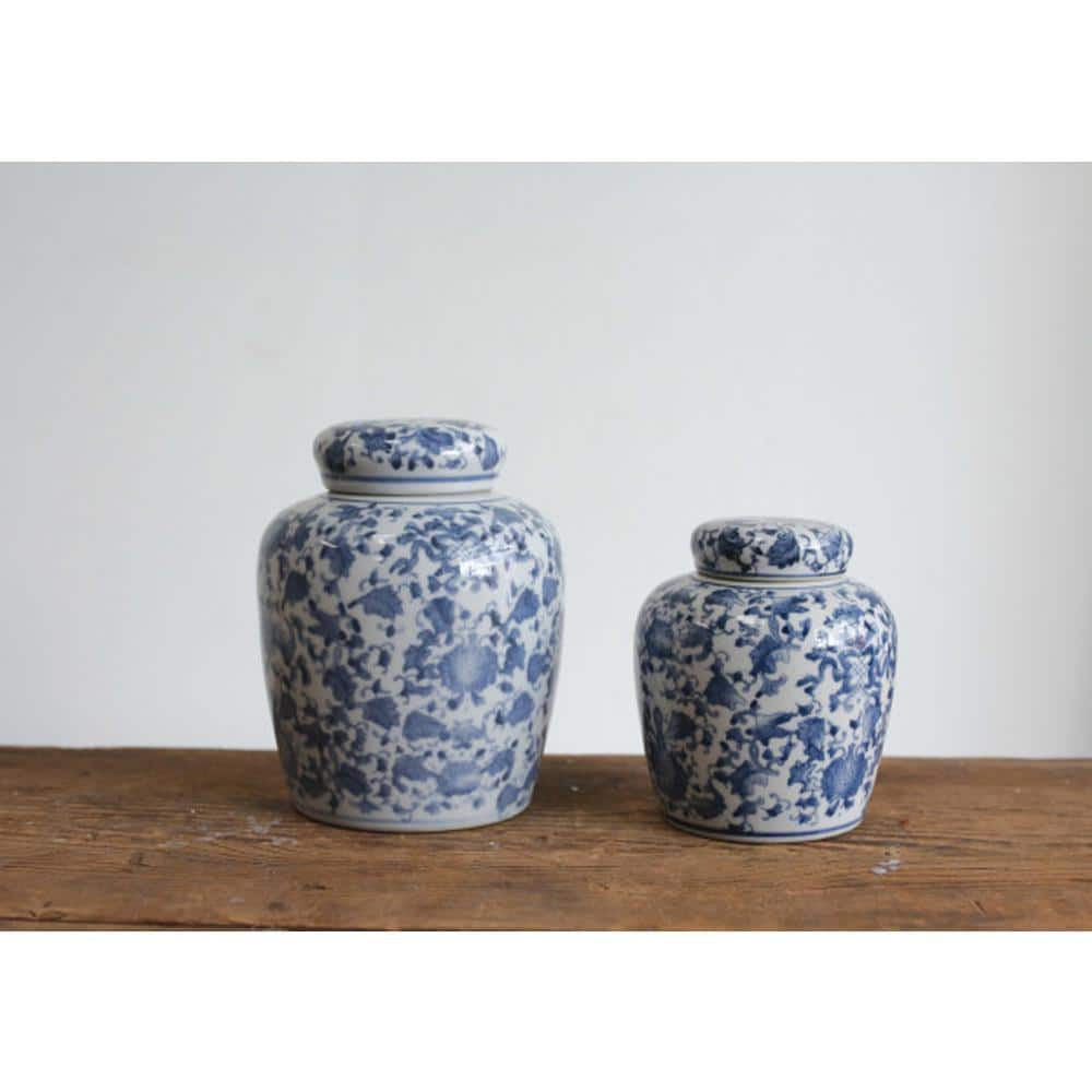 Decorative Ceramic Ginger Jar (8.25") - Blue/White - Storied Home