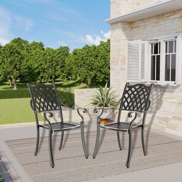 Boyel Living Set of 2 Cast Aluminum Outdoor Pattern Paired Backrest Dining Chair in Bronze