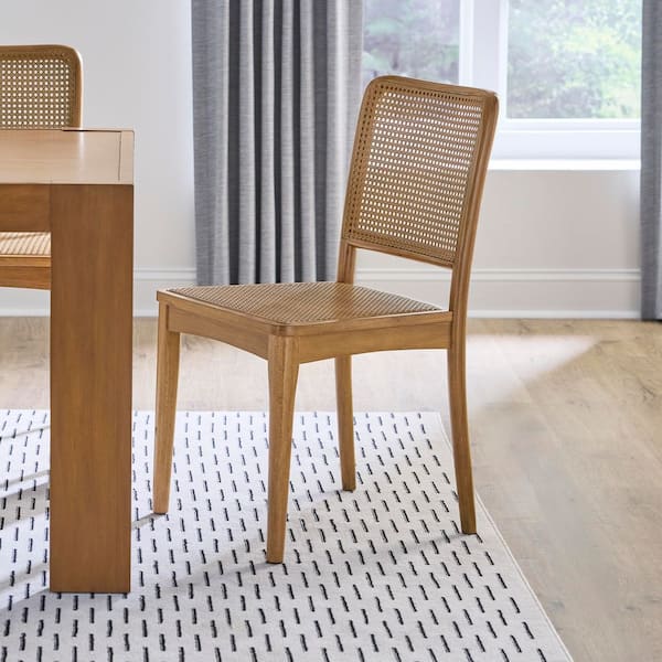 Ellery Patina Wood Dining Chair with Synthetic Rattan Seat (Set of 2)