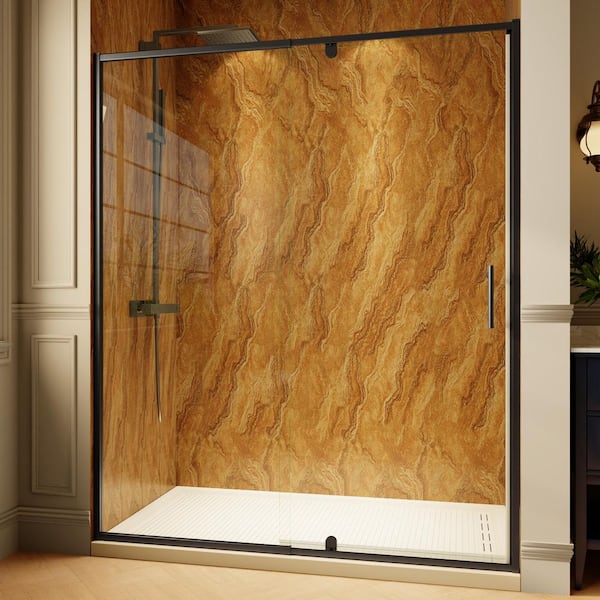 56-60 in. W x 71 in. H Semi-Frameless Pivot Shower Door in Black with 1/4 in. (6 mm) Tempered Glass Shower Door