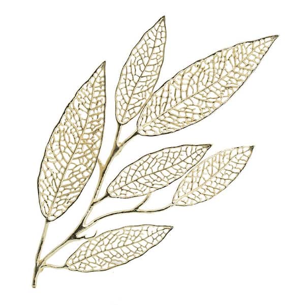 Benjara Gold Metal Large Carved Leaf Design Wall Art Decor