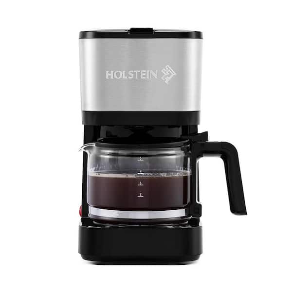 HOLSTEIN HOUSEWARES Simply Brew 5-Cup Stainless Steel Drip Coffee Maker with Reusable Filter, Glass Carafe and Warming Plate