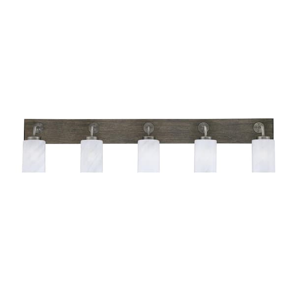 Unbranded Kirby 46.5 in. 5 Light Graphite & Painted Wood-look Vanity Light with 4 in. White Marble Glass Shades No Bulbs Included