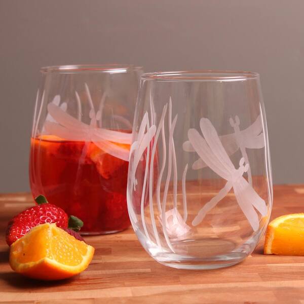 set of 4 Dragonfly stemless wine glass 