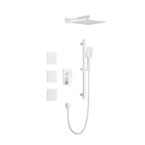 3-Spray Square High Pressure Deluxe Wall Bar Shower Kit with Slide Bar and 3-Body Spray in White