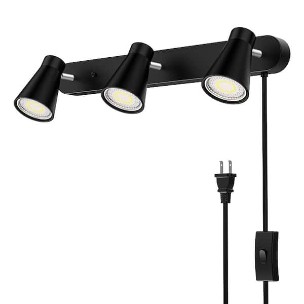 3-Light White Plug-In Track Lighting Kit with Adjustable GU10 Heads for Ceiling or Wall, Bulbs Not Included