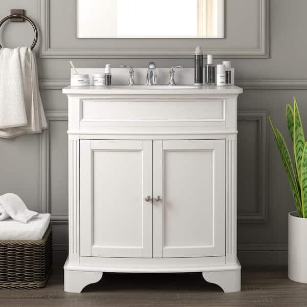 Home Decorators Collection Terryn 31 in. W x 20 in. D x 35 in. H Single Sink Freestanding Bath Vanity in White with White Cultured Marble Top