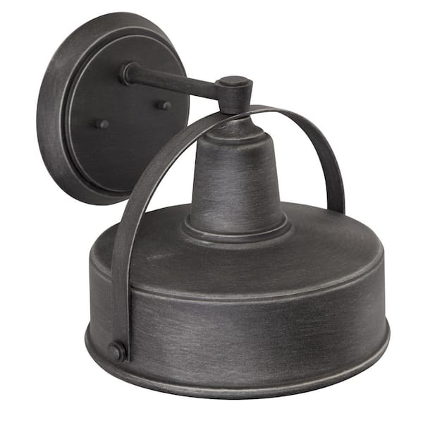 Designers Fountain - Portland Weathered Pewter Dark Sky 1-Light Outdoor Line Voltage Hardwired Porch Light Wall Sconce with No Bulb Included