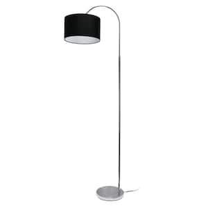 Vista 66 in. Brushed Nickel/Black Shade Modern Arched Floor Lamp for Living Room