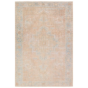 Mable Beige/Blue 4 ft. X 6 ft. Medallion Washable Area Rug