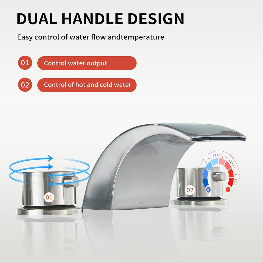 Polished Chrome 8-inch Widespread LED Bathroom Faucet with Pop-Up Drain