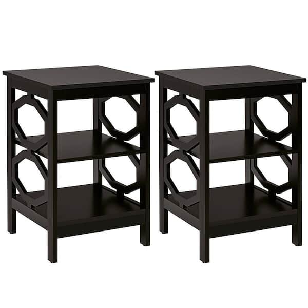 ANGELES HOME 2-Pieces 16 in. W x 16 in. D x 24 in. H 3-Tier Accent End Side Table Nightstand in Coffee