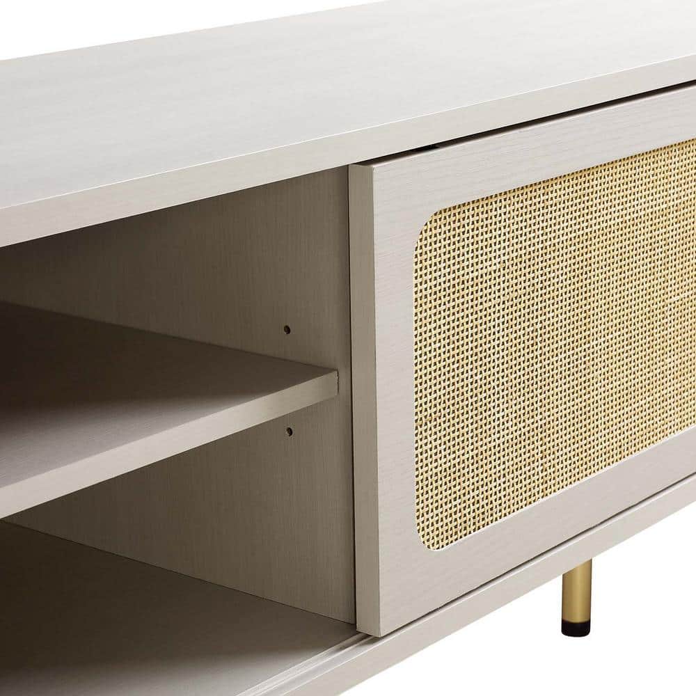 Cambria 47" White Particleboard TV Stand with Rattan Weave