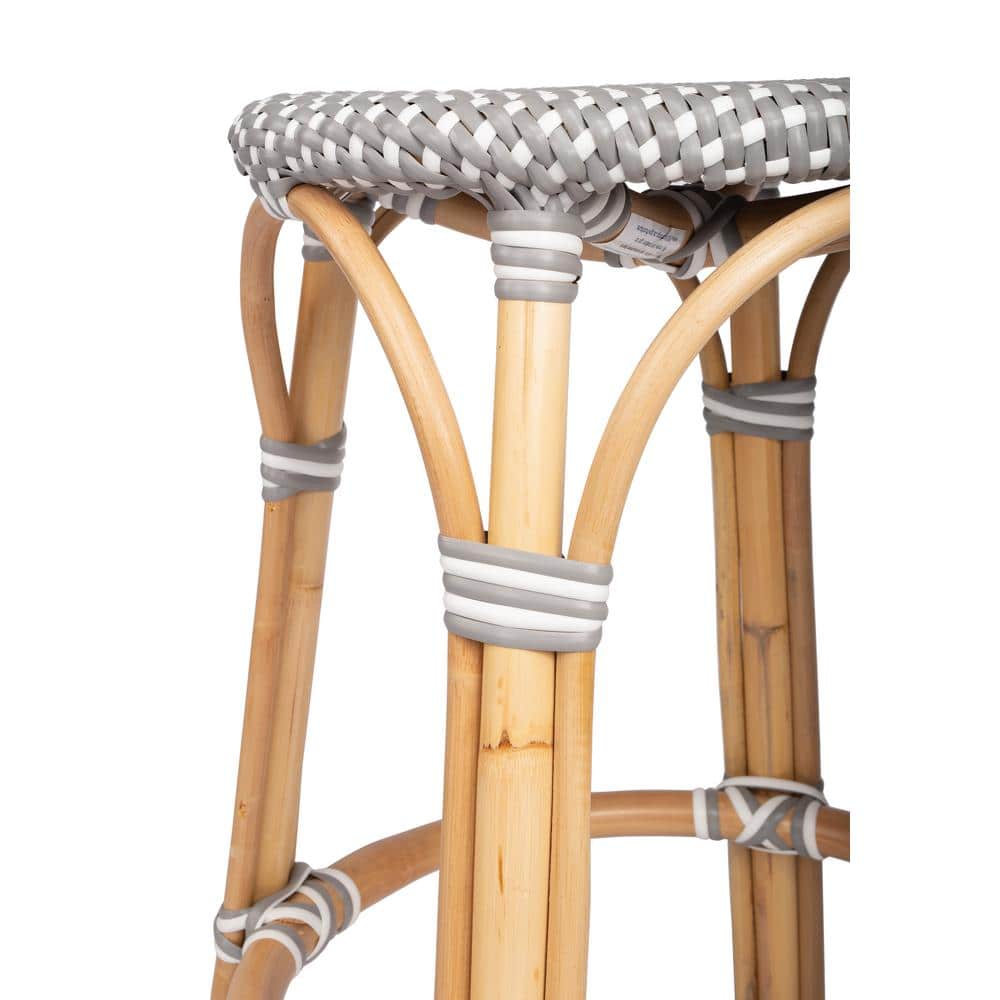 Côte d'Azur Inspired Gray & White Rattan Counter Stool