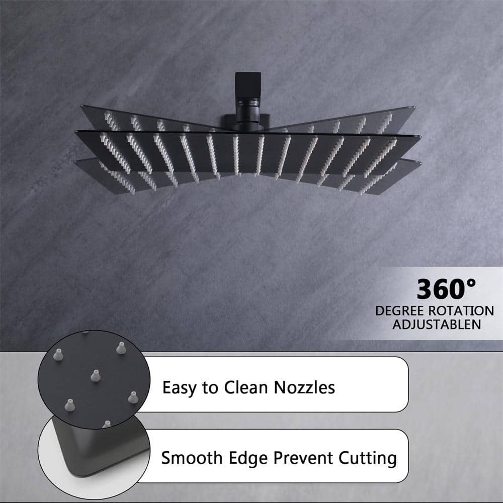 Large Matte Black Stainless Steel Dual Rain Shower System