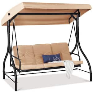3-Person Metal Patio Swing with Tan Cushion
