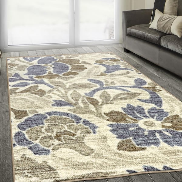 Roselyn 5 ft. x 8 ft. Beige Floral Indoor Non-Slip Area Rug